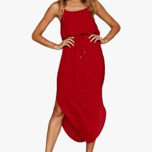 Women's Adjustable Strappy Split Summer Beach Casual Midi Dress